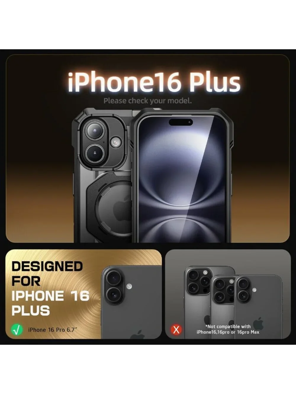 iPhone 16 Plus Case with Camera Control Button, Shockproof & Stylish Black Cover